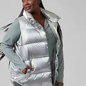 Athleta Downtown Metallic Puffer Vest Silver Size 1X